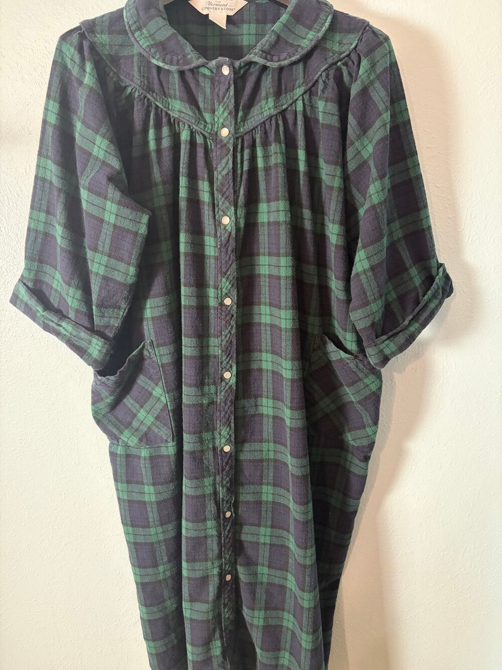 Vermont Country Store Plaid Flannel House Dress Muumuu Pockets cottagecore 1XL